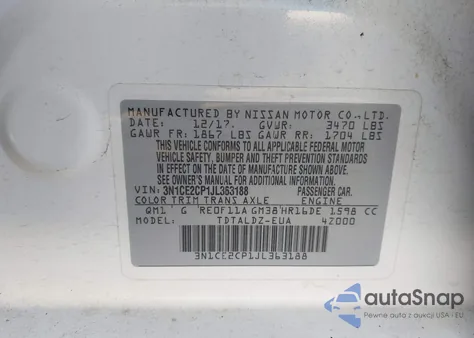 2018 Nissan Versa Note Sv из США, поврежденный, VIN 3N1CE2CP1JL363188